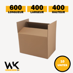 Lot de 10 Carton d’emballage 600 (longueur) x 400 (largeur) x 400 (hauteur)